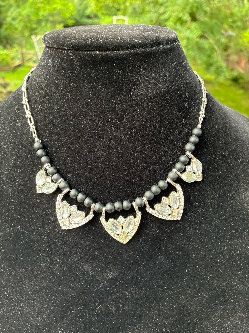 Vintage Lia Sophia Statement Rhinestone and Black Beaded Necklace